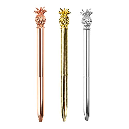 3 Stück Kugelschreiber, schwarze Tinte, Metall-Ananas-Stifte, kreative Tintenroller für Schule, Bürobedarf (3 Farben) von SagaSave
