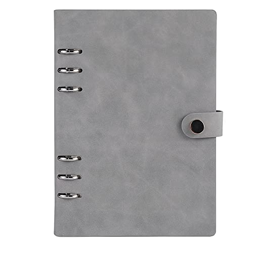 A5 Leder Notizbuch, 6 Ring Binder Cover Nachfüllbar Loseblatt Notizbuch Binder Ringe mit 100 Blatt Papier (Grau) von SagaSave