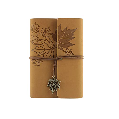 A6 Nachfüllbar Tagebuch Notizbuch, Vintage PU Leder Reisetagebuch Journal Skizzenbuch Ringbuch mit Blanko Kraftpapier und Ahorn Anhänger [Khaki] von SagaSave