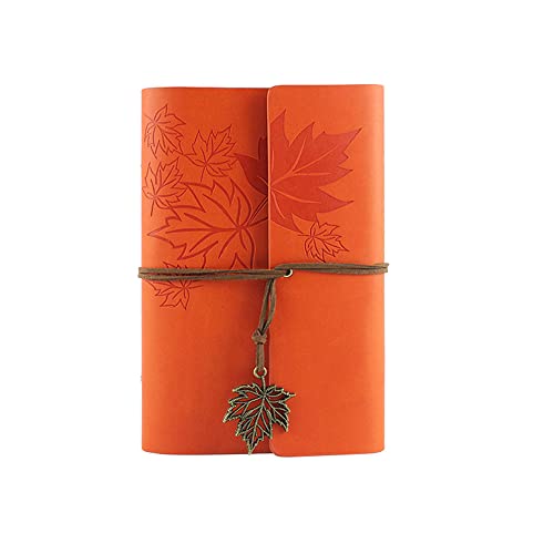 A6 Nachfüllbar Tagebuch Notizbuch, Vintage PU Leder Reisetagebuch Journal Skizzenbuch Ringbuch mit Blanko Kraftpapier und Ahorn Anhänger [Orange] von SagaSave