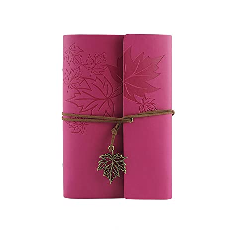 A6 Nachfüllbar Tagebuch Notizbuch, Vintage PU Leder Reisetagebuch Journal Skizzenbuch Ringbuch mit Blanko Kraftpapier und Ahorn Anhänger [Rouge] von SagaSave