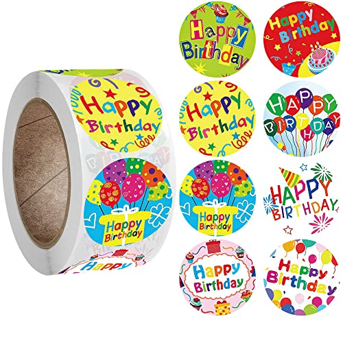 Alles Gute zum Geburtstag Aufkleber 500 Stück Geburtstags geschenk Versiegelung Aufkleber Rolle Selbst klebende Geburtstags etiketten Runde für Geburtstags feier Dekoren (TYP 1) von SagaSave