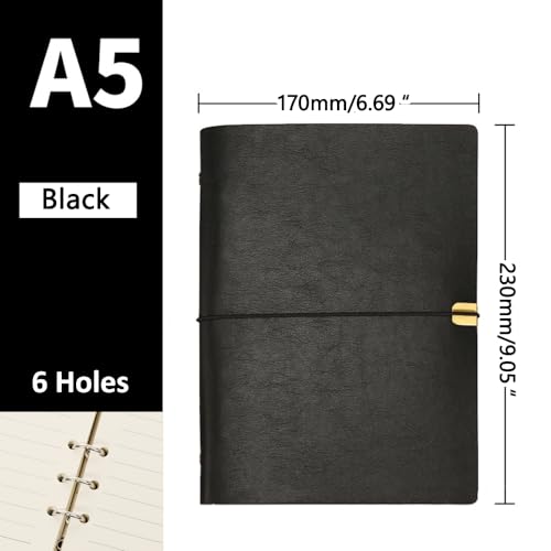 Leder Notizbuch, A5 / A6 / B5 Schreib-Notizbuch 6 Löchern Nachfüllbares Tagebuch Reisetagebuch 100 Seiten zum Schreiben und Zeichnen, Schwarz Leder Notizbuch, A5 / A6 / B5 Schreib-Notizbuch 6 Löchern Nachfüllbares Tagebuch Reisetagebuch 100 Seiten zum Schreiben und Zeichnen, Schwarz von SagaSave