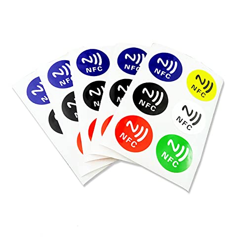 NFC-Aufkleber, runde selbstklebende Etiketten, 6 Farben, NFC-Tags, kompatibel mit NFC-fähigen Smartphones und Geräten, 5 Stück von SagaSave