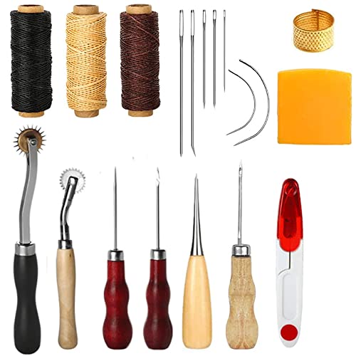 SagaSave 13-teiliges Lederhandwerk-Handwerkzeug-Set, Ledernähwerkzeug mit Ahle, gewachster Lederfaden und Nadeln für DIY-Lederhandwerksprojekte SagaSave 13-teiliges Lederhandwerk-Handwerkzeug-Set, Ledernähwerkzeug mit Ahle, gewachster Lederfaden und Nadeln für DIY-Lederhandwerksprojekte von SagaSave