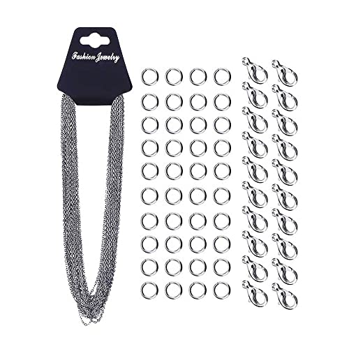SagaSave 33 Füße Silberne Halskettenkette Metallkette mit 40 Sprungringen und 20 Hummerverschluss für Schmuckherstellung (2 mm) von SagaSave