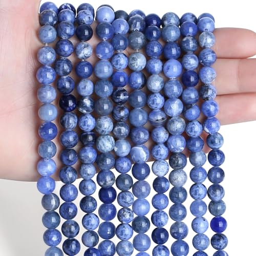 Sahoottie 100 Stück Blau Sodalith Kristall Perlen zum Auffädeln Edelsteine Armband Perlen Set Blau Naturstein Perlen für Armbänder Selber Machen Basteln Ketten 6mm von Sahoottie
