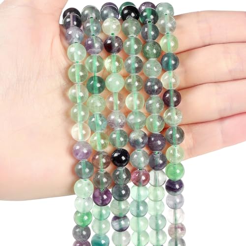 Sahoottie 100 Stück Fluorit Kristalle Perlen zum Auffädeln Edelsteine Perlen Set Naturstein Perlen für Armbänder Ketten DIY Schmuckherstellung Basteln 6mm von Sahoottie