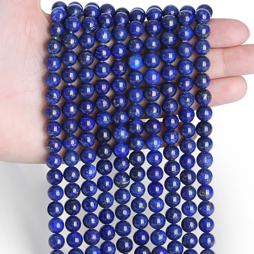 Sahoottie 100 Stück Lapislazuli Edelstein Perlen zum Auffädeln Kristall Perlen für Armbänder Naturstein Perlen Set Blau Kristalle für Herstellung Schmuck Armbänder Halsketten 6mm von Sahoottie