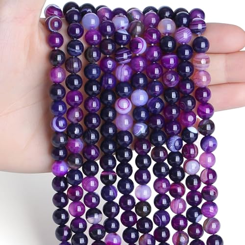 Sahoottie 100 Stück Lila Streifen Achat Kristall Perlen Armband Perlen Set Lila Kristall Perlen zum Auffädeln Edelsteine Naturstein Perlen für Armbänder Selber Machen Basteln Ketten 6mm von Sahoottie