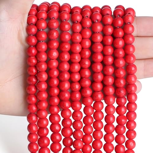 Sahoottie 100 Stück Rot Türkis Perlen Set Armbänder Naturstein Perlen zum AuffäDeln Rot Edelsteine Perlen zum Auffädeln DIY Schmuckherstellung Basteln Halsketten 6mm von Sahoottie