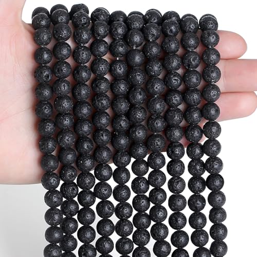 Sahoottie 100 Stück Schwarzer Vulkanstein Perlen Schwarze Kristalle Perlen zum Auffädeln Edelsteine Perlen Set Naturstein Perlen für Armbänder Ketten DIY Schmuckherstellung Basteln 6mm von Sahoottie