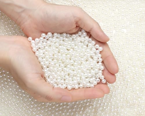 Sahoottie 1000 Stück Kunstperlen mit Loch 6mm Perlen zum Basteln Weiße Perlen für Armbänder Kleine Perlen zum Aufnähen Schmuckherstellung Kleidung Halskette und Vasenfüller (Cremefarben) von Sahoottie