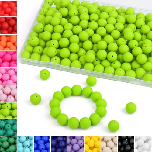 Sahoottie 15mm Silikonperlen zum Auffädeln Neongrün Perlen für Armbänder Selber Machen Schlüsselanhänger Stifte Armband DIY Jewelry Making Kit Bastelperlen Schmuckherstellung 70 Stück von Sahoottie