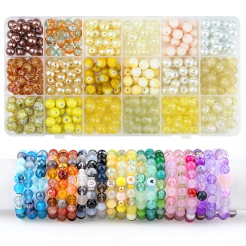 Sahoottie 8mm Glasperlen Gelb Perlen Gelbe Glasperlen zum Auffädeln Runde Perlen Groß Glasperlen für Armbänder Schmuck Basteln DIY Set 360 Stück (18 Gelbtöne) von Sahoottie