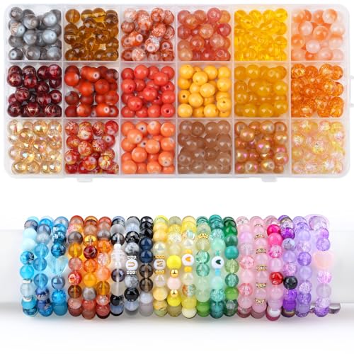 Sahoottie 8mm Glasperlen Orange Perlen Orange Glasperlen zum Auffädeln Runde Perlen Groß Glasperlen für Armbänder Schmuck Basteln DIY Set 360 Stück (18 Orangetöne) von Sahoottie