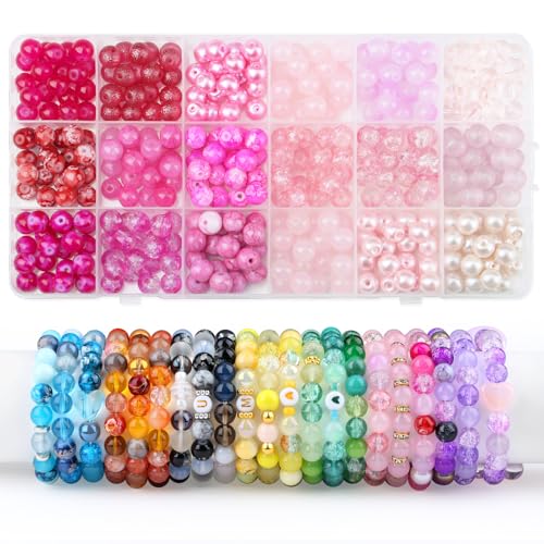 Sahoottie 8mm Glasperlen Rosa Perlen Rosa Glasperlen zum Auffädeln Runde Perlen Groß Glasperlen für Armbänder Schmuck Basteln DIY Set 360 Stück (18 Rosatöne) von Sahoottie