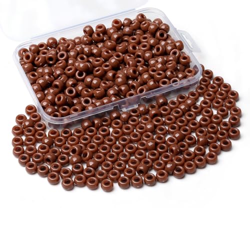 Sahoottie Braune Pony Beads 9mm Braune Perlen Großes Loch Kandi Beads Haarperlen für Zöpfe Pony Perlen zum Auffädeln Perlen für Armbänder Halskette Basteln 500 Stück von Sahoottie