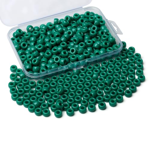 Sahoottie Grüne Pony Beads 9mm Grüne Perlen Großes Loch Kandi Beads Haarperlen für Zöpfe Pony Perlen zum Auffädeln Perlen für Armbänder Halskette Basteln 500 Stück von Sahoottie