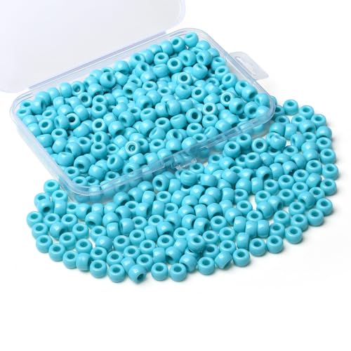 Sahoottie Grüne Türkis Pony Beads 9mm Grüne Türkis Perlen Großes Loch Kandi Beads Haarperlen für Zöpfe Pony Perlen zum Auffädeln Perlen für Armbänder Halskette Basteln 500 Stück von Sahoottie