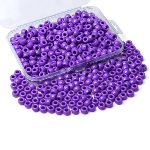 Sahoottie Lila Pony Beads 9mm Lila Perlen Großes Loch Kandi Beads Haarperlen für Zöpfe Pony Perlen zum Auffädeln Perlen für Armbänder Halskette Basteln 500 Stück von Sahoottie