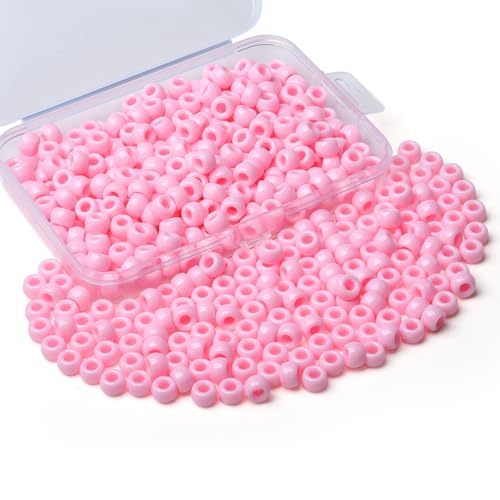Sahoottie Rosa Pony Beads 9mm Rosa Perlen Großes Loch Kandi Beads Haarperlen für Zöpfe Pony Perlen zum Auffädeln Perlen für Armbänder Halskette Basteln 500 Stück von Sahoottie