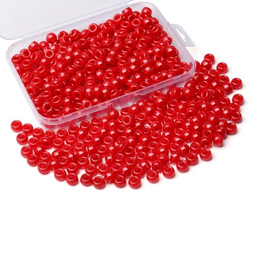 Sahoottie Rote Pony Perlen Set 9mm Rot Haarperlen zum Klipsen Pony Perlen für Armbänder Zöpfe Freundschaft Halskette 500Pcs von Sahoottie