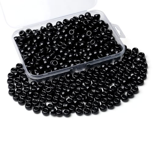 Sahoottie Schwarze Pony Beads 9mm Schwarze Perlen Großes Loch Kandi Beads Haarperlen für Zöpfe Pony Perlen zum Auffädeln Perlen für Armbänder Halskette Basteln 500 Stück von Sahoottie