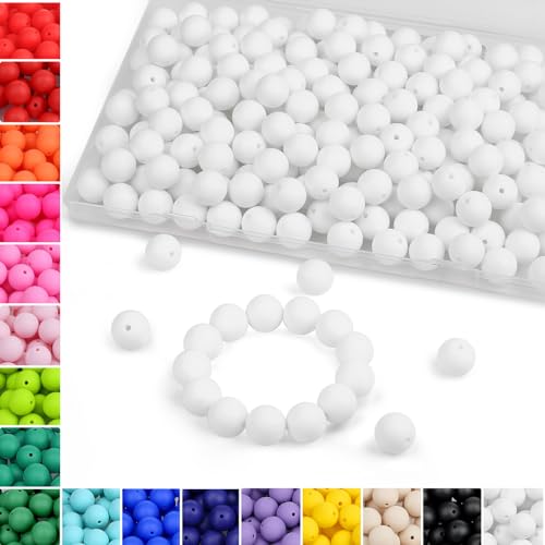 Sahoottie Weiß Silikonperlen zum Auffädeln 15mm Perlen für Armbänder Selber Machen Schlüsselanhänger Stifte Armband DIY Jewelry Making Kit Bastelperlen Schmuckherstellung 70 Stück von Sahoottie