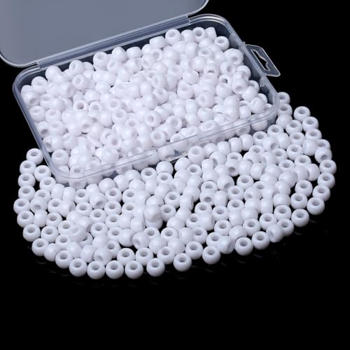 Sahoottie Weiße Pony Beads 9mm Weiße Perlen Großes Loch Kandi Beads Haarperlen für Zöpfe Pony Perlen zum Auffädeln Perlen für Armbänder Halskette Basteln 500 Stück von Sahoottie