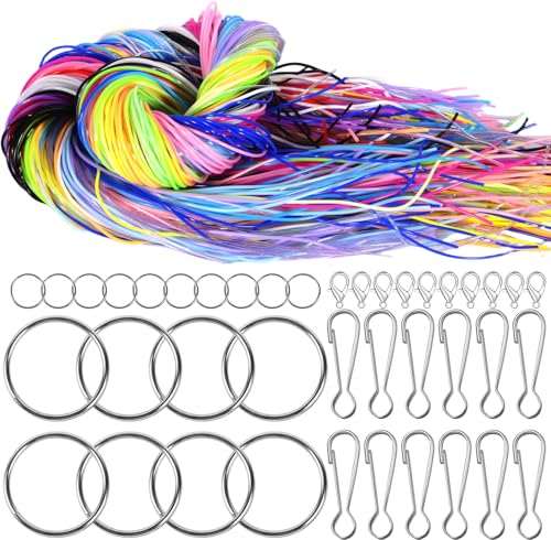SaiXuan 200 Stück Scoubidou Bänder Set, 20 Farben PVC Scooby Doo Bänder Pastell mit 40 Zubehörteilen, für Armbänder, Schlüsselanhänger & kreative DIY-Basteleien, Flechten mit Keychain Und Haken von SaiXuan