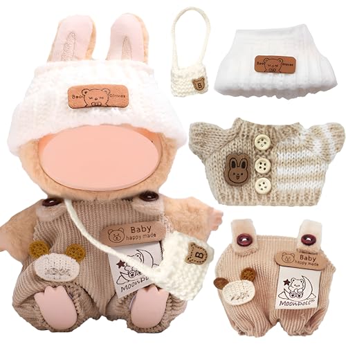 4 Stück Kleidung für Labubu Puppe, 17 cm Puppenkleidung Zubehör mit Overall Weiße Bärenmütze für Jungen Mädchen Geschenke (Ohne Puppe) von Saier tbo