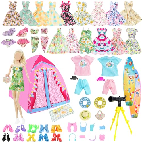 43 Stück Puppen Camping Zubehör Set, Puppenkleidung Campingzelt Spielset mit Zelt Kleidung Schuhen Schwimmring für 11.5 Zoll Große Puppen Mädchen Geschenk von Saier tbo