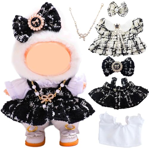 6 Stück Kleidung für Puppe, 17 cm Puppenkleidung Zubehör mit Weißes Topsuit Schwarzer Strapsrock Weißes Kleid Haarschmuck mit Schleife Halskette für Jungen Mädchen Geschenk (Ohne Puppe) von Saier tbo