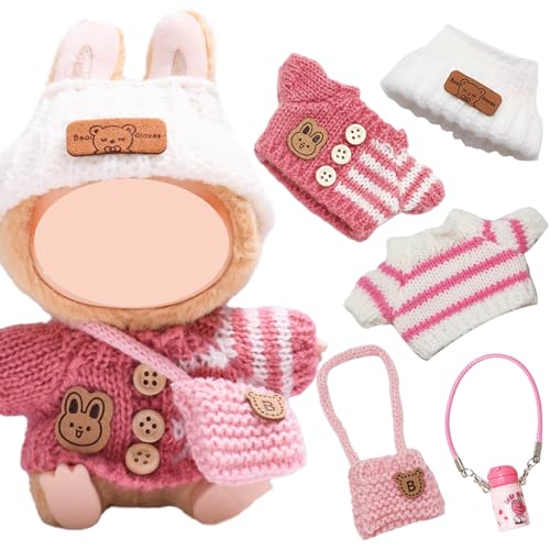5 Stück Kleidung für Labubu Puppe, Bekleidung für 17cm Labubu Plüsch mit Mütze Pullover Rucksack Wasserkocher für Jungen Mädchen Geschenke (Ohne Puppe) von Saier tbo