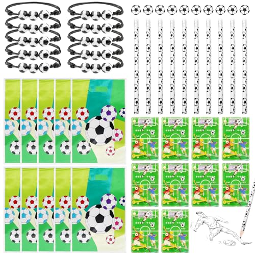 50 Stück Fußball Party Mitgebsel, Kindergeburtstag Fussball Geschenke Set mit Fußball Flipperspiele Bleistift Radiergummi Armband Geschenktüte für Jungen Mädchen von Saier tbo