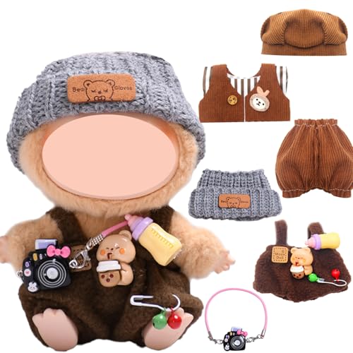 7 Stück Kleidung und Zubehör für 17 cm große Puppen, inklusive Overall, Weste, Kleidung, Hut, Hose für Mädchen, Kindergeburtstage (ohne Puppe) von Saier tbo