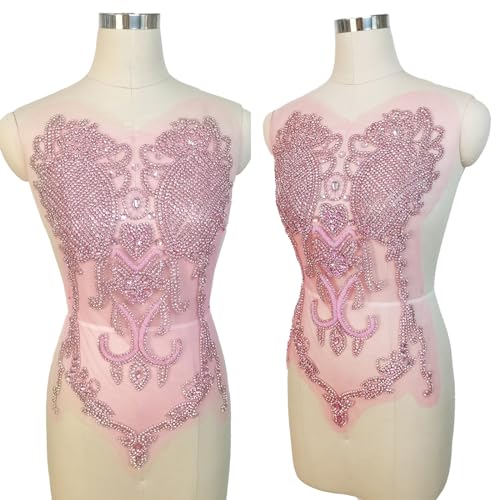 FRILMS Handgefertigte Strass-Applikation mit Spitzenapplikation, Nähperlen, Steine, Besatz, Flicken für Kleid, Kleidung, Zubehör (M2-Rosa) von Sailk