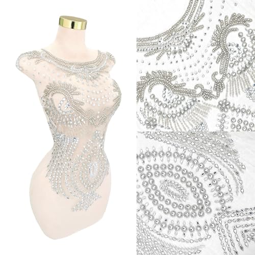 Große handgefertigte Perlen-Kristall-Patches mit Strass-Applikationen für Abschlussball formelles Kleid (L11-silber) von Sailk