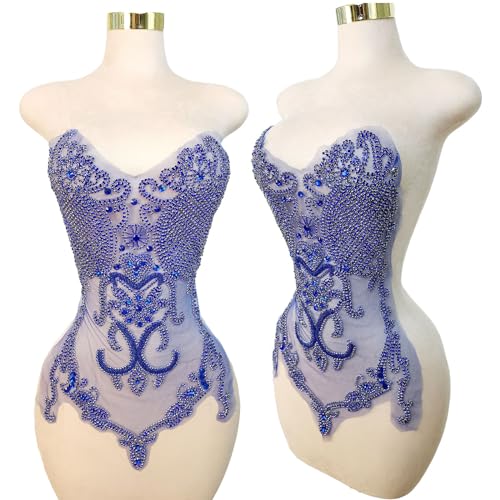 Handgefertigte Perlenaufnäher mit Kristallen, Miederspitze, DIY-Applikation für Kleid, Kleidung (M2-Royalblau) von Sailk
