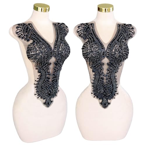 Handgefertigte Perlenaufnäher mit Kristallen, Miederspitze, DIY-Applikation für Kleid, Kleidung (M3-schwarz) von Sailk