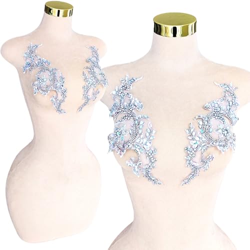 Handgefertigte Strass-Spitzenapplikation zum Selbermachen, mit Perlen besetzt, für Kleid, Kleidung, Zubehör (S5-silverAB) von Sailk
