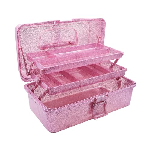 Kunststoff-Aufbewahrungsbehälter, glitzernd, rosa, dreilagig, Mehrzweck-Aufbewahrungsbehälter für Kunst und Handwerk, für Medizin, Kosmetik, Kunstbedarf, Make-up, Haar-Accessoires, Malwerkzeuge von Saim