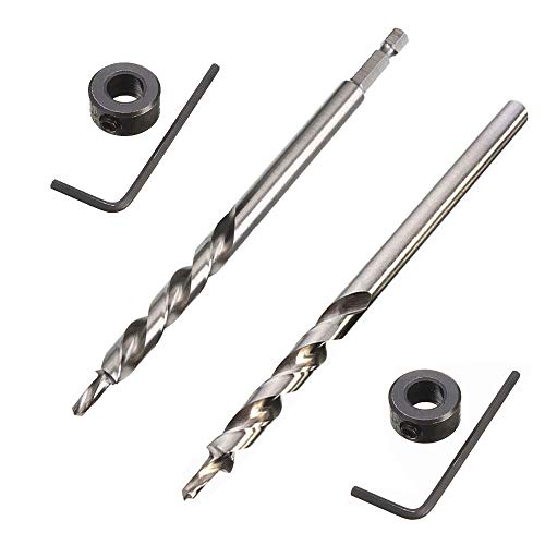 2 Stück 9,5 mm Pocket Hole Jig Bohrer Hex Shank und Rundschaft Stufenbohrer Twist Step Bohrer mit Tiefenstop Undercover Jig für Manuelle Taschenlochschablone System-Grillführung Bohrwerkzeug-Kit von Saipor