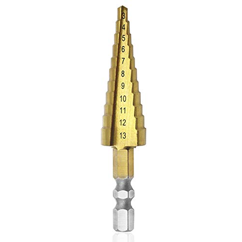 Saipor 3-13mm Stufenbohrer Cutter Titanbeschichteter Stufen Bohrer HSS 6,35mm Sechskantschaft Stufenbohrer Elektrowerkzeuge für Holz, Kunststoff von Saipor