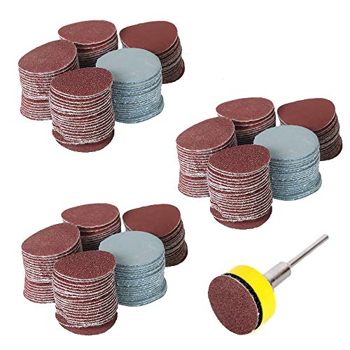 Saipor 300 Stück 1 Zoll 25mm Schleifpapier Klett Schleifscheiben Pads Körnung 100-3000 Schleifteller mit 1/8"Schaft-Stützteller für Bohrschleifer-Rotationswerkzeuge von Saipor