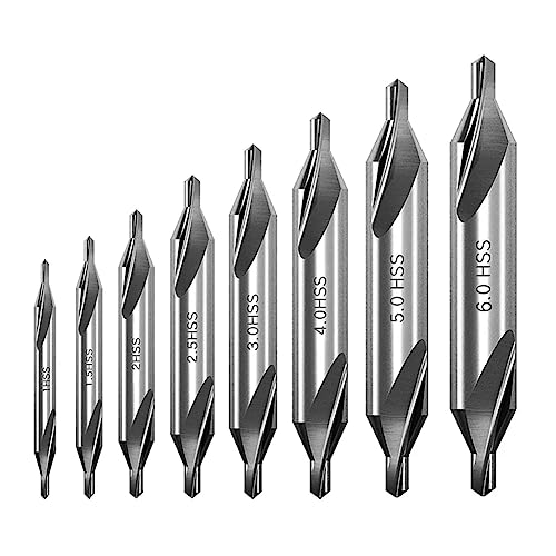 Saipor 8 Stücke HSS Zentrierbohrer Set, 60 Grad Winkel Senkbohrer Hochgeschwindigkeitsstahl Center Drill Bits für Drehbank Fräsen Metallbearbeitung (1/1.5/2/2.5/3/4/5/6mm) von Saipor