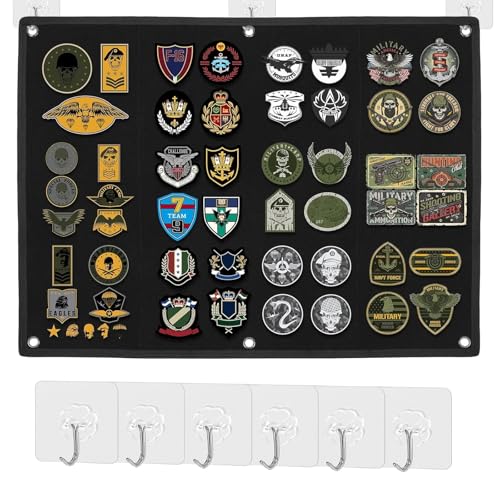 Klettwand Patch Wand Patches Klett Zeigt Klettfläche mit 6 Haken Patches Falten Platten Taktisch Militär Patch Organizer(60 X 45cm) von Saituo Home