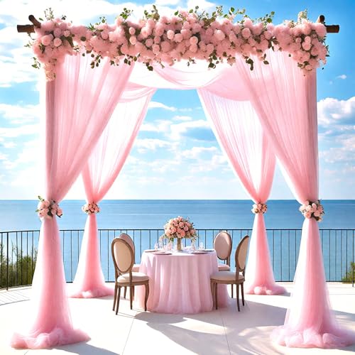 Saituo Home Hochzeitsbogen 75x800cm, Querbehang Transparent, Tüll Hochzeits Hintergrund Vorhang, Traubogen Hochzeit für Fotohintergrund Laube Hochzeit Torbogen Zeremonie Fotografie Party (Hellrosa) von Saituo Home