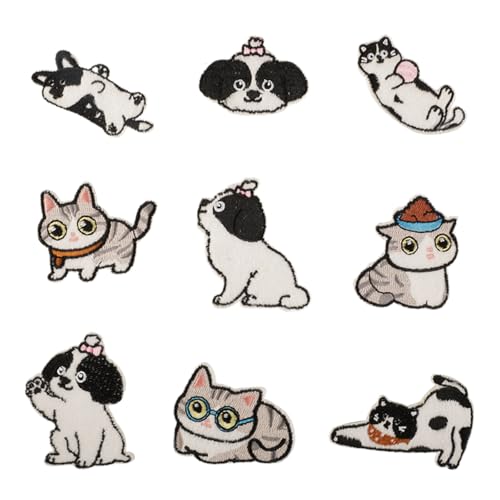 9 PCs Cartoon Bestickte Flecken Katzen Eisen Auf Flecken Reparaturflecken Hunde Nähflecken Für Kleidungstasche von Saiyana